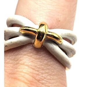 Trifari Golden White Enamel Ring sz 8.5 internal sizer